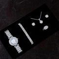 5 pcs Set: Women's Fashion Elegant Quartz Jewelry Watch + neackless + ear rings + ring