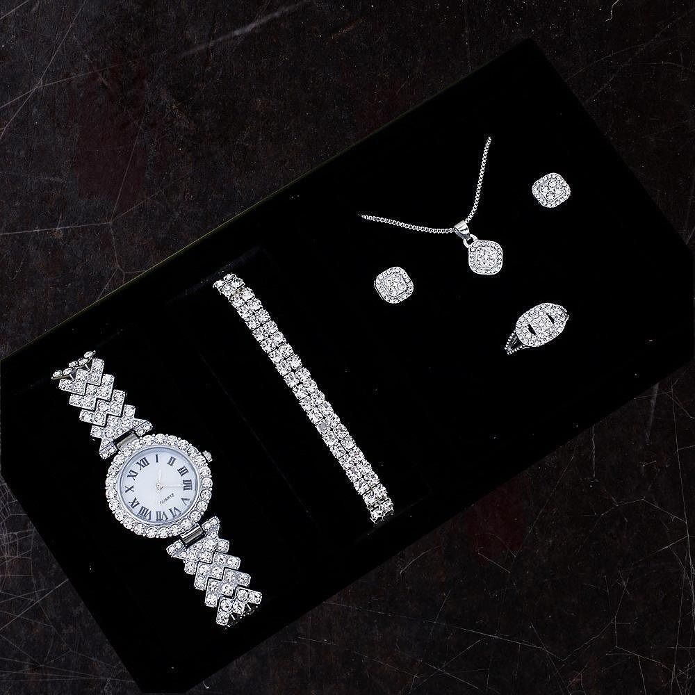 5 pcs Set: Women's Fashion Elegant Quartz Jewelry Watch + neackless + ear rings + ring