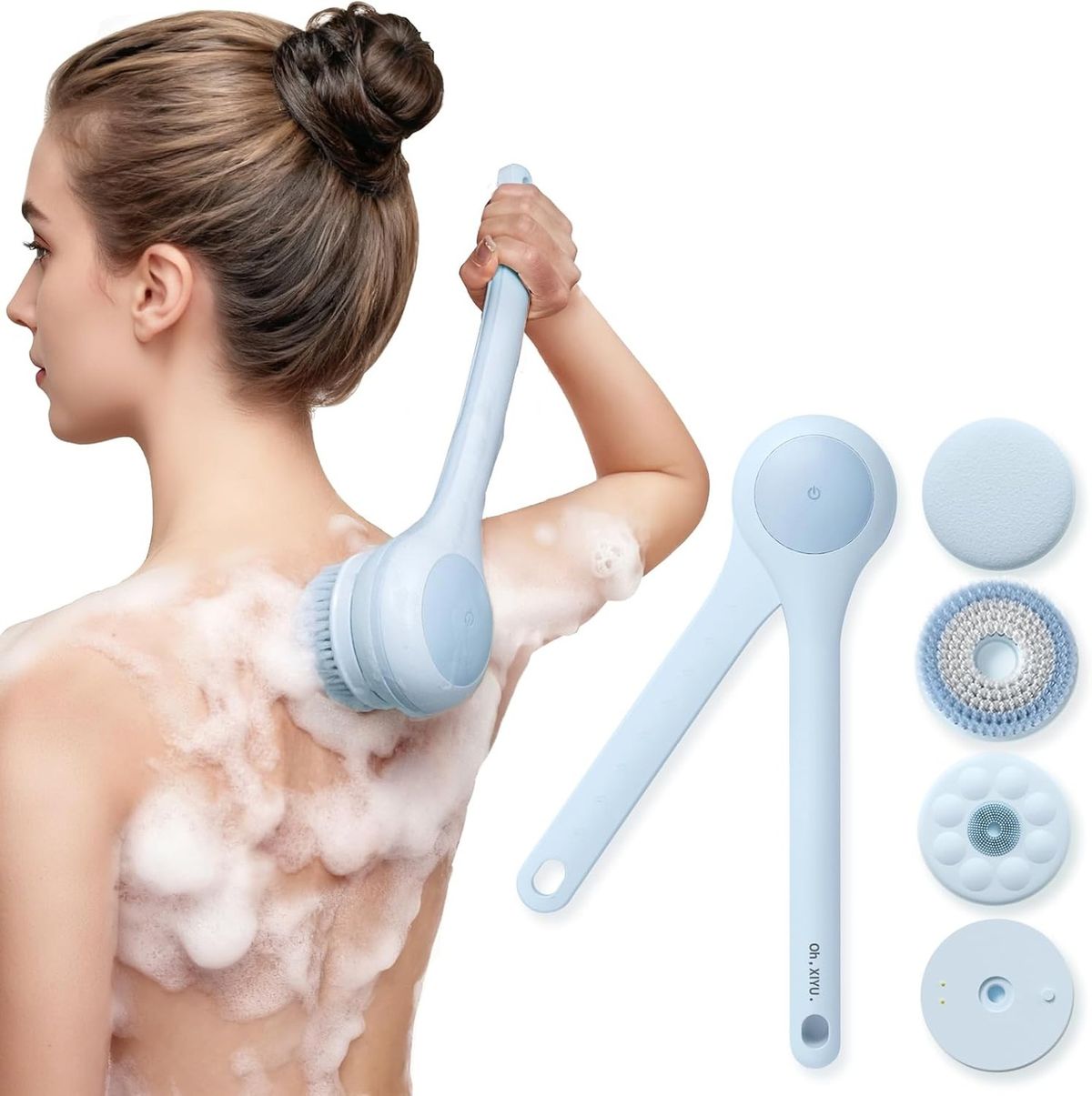 Electric Shower Brush 5 In 1 Spin Spa Multi-Functional Long Handle Bath Scrubber Waterproof Massager Health Care Tool